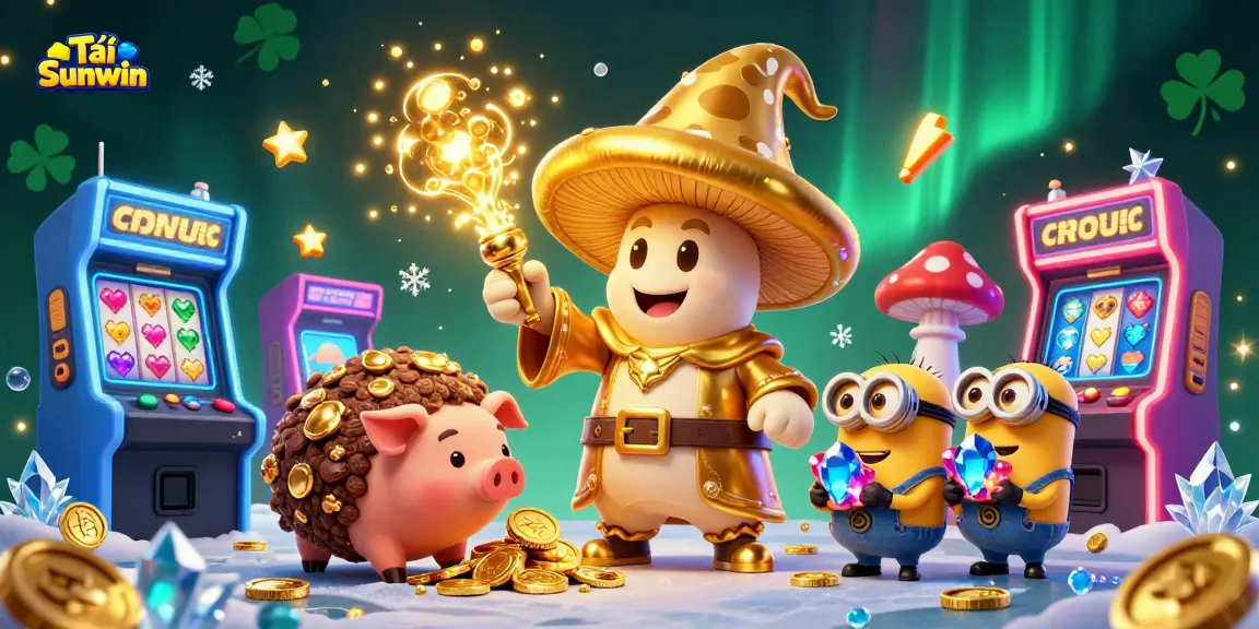 Tải Sunwin to win big in this vibrant, magical casino scene featuring gold and treasures.