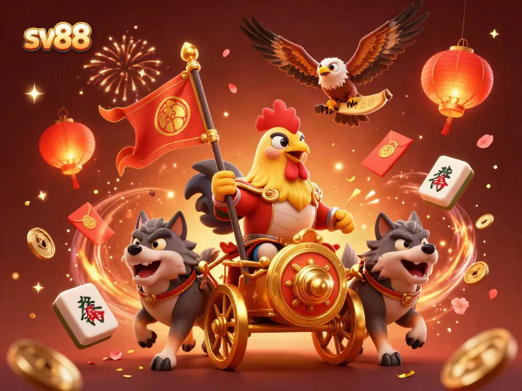 Engage with sv88 world as a rooster warlord leads a thrilling online betting adventure.