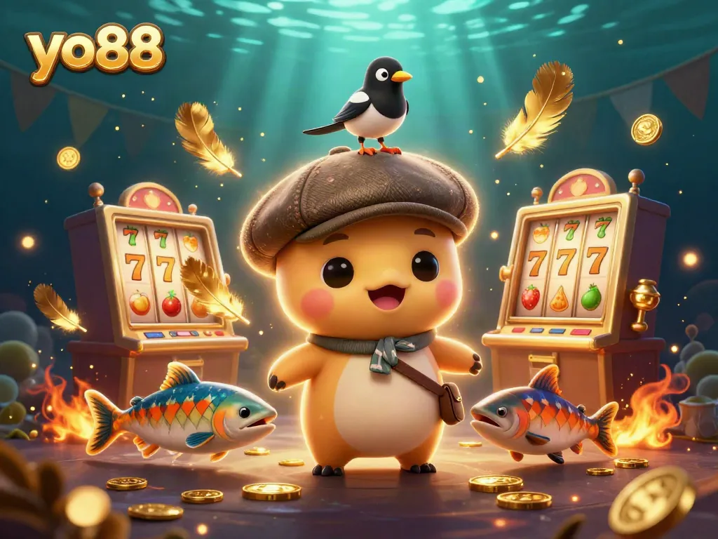 Experience exhilarating gameplay at yo88 with a vibrant 3D illustration featuring cartoon characters and casino elements.