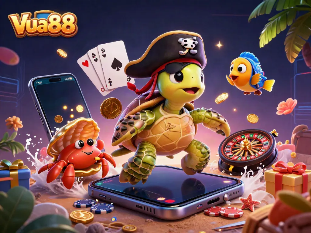 Win big at Vua88 with the colorful slot game scene featuring lively characters in an exciting casino atmosphere.