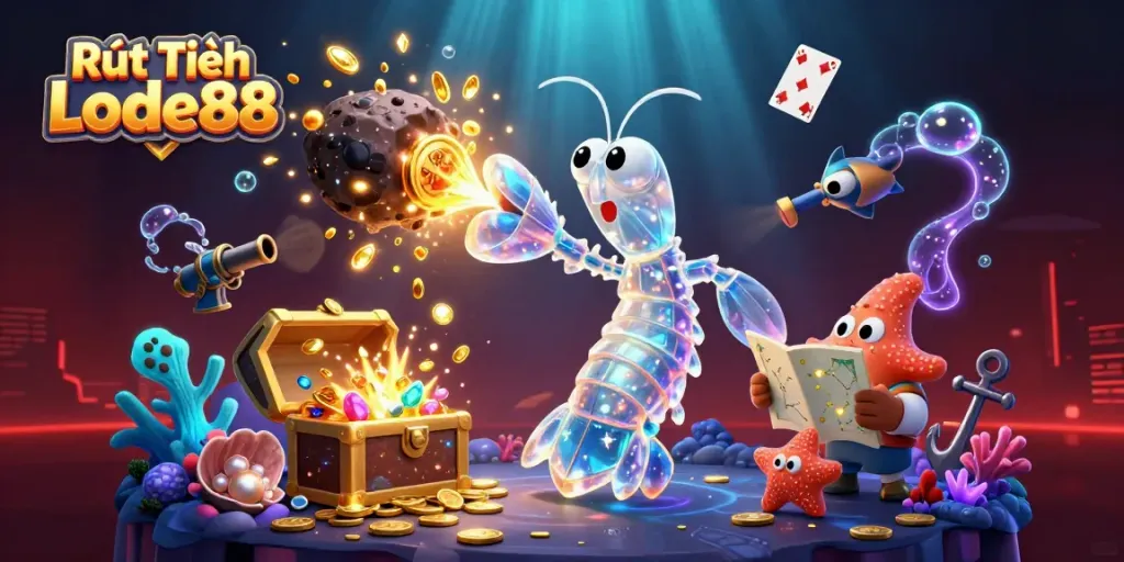 Experience the action of Rút Tiền Lode88 with dynamic gambling elements and colorful characters