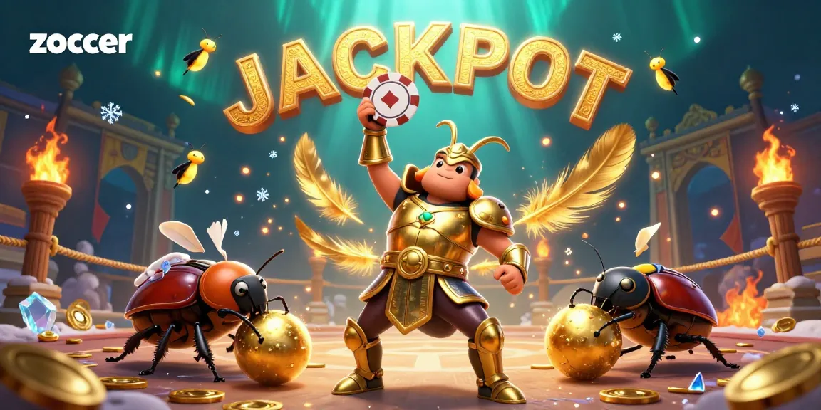 Zoccer captures exhilarating gaming action with a beetle champion in a vibrant casino atmosphere.